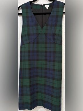 J. Crew Blackwatch Plaid v-neck sleeveless midi shift dress